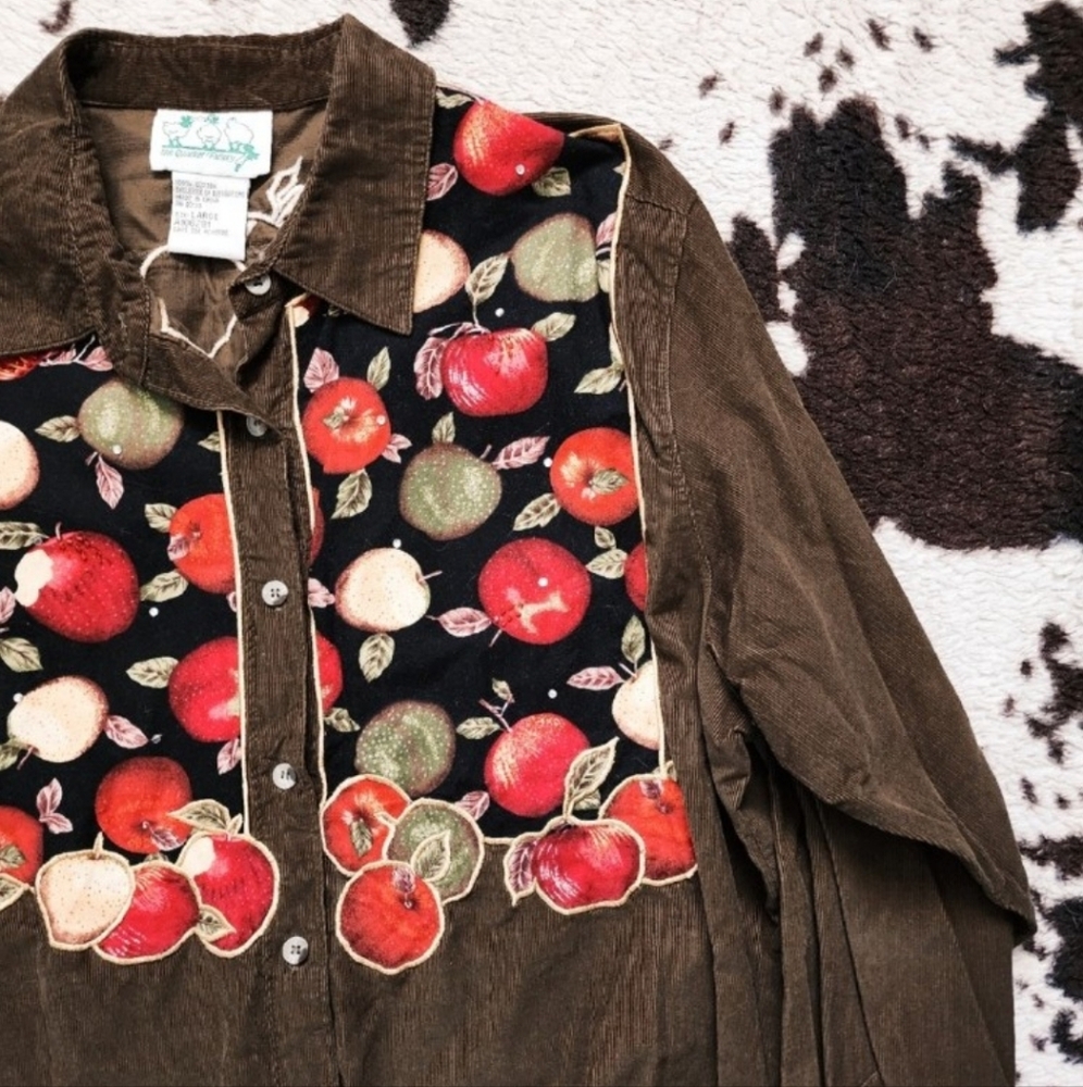 "QUACKER FACTORY " WOMEN'S 80'S/90'S CORDUROY TUNIC BUTTON UP- GREEN MOSS - Picture 3 of 5
